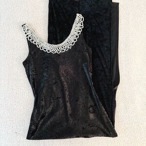 All That Jazz Vintage Midi Black Velvet Dress with Pearl Neckline